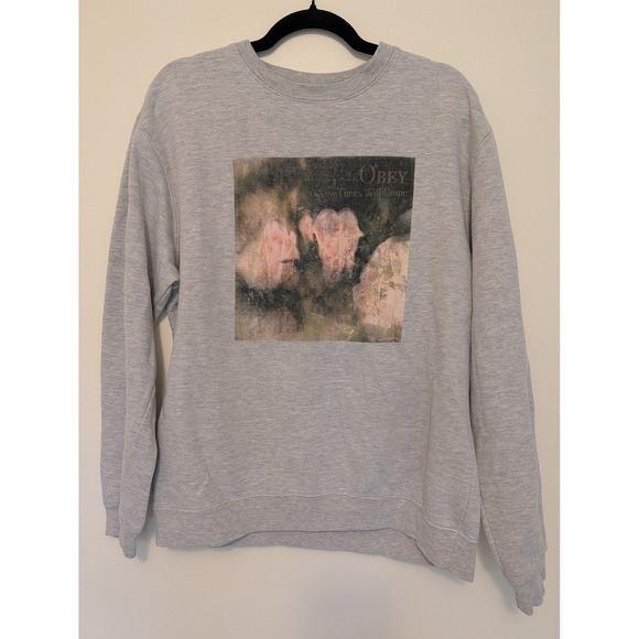 Obey Other - Obey Mens Large New Times Will Come Floral Art Sweatshirt Heather Grey Pullover